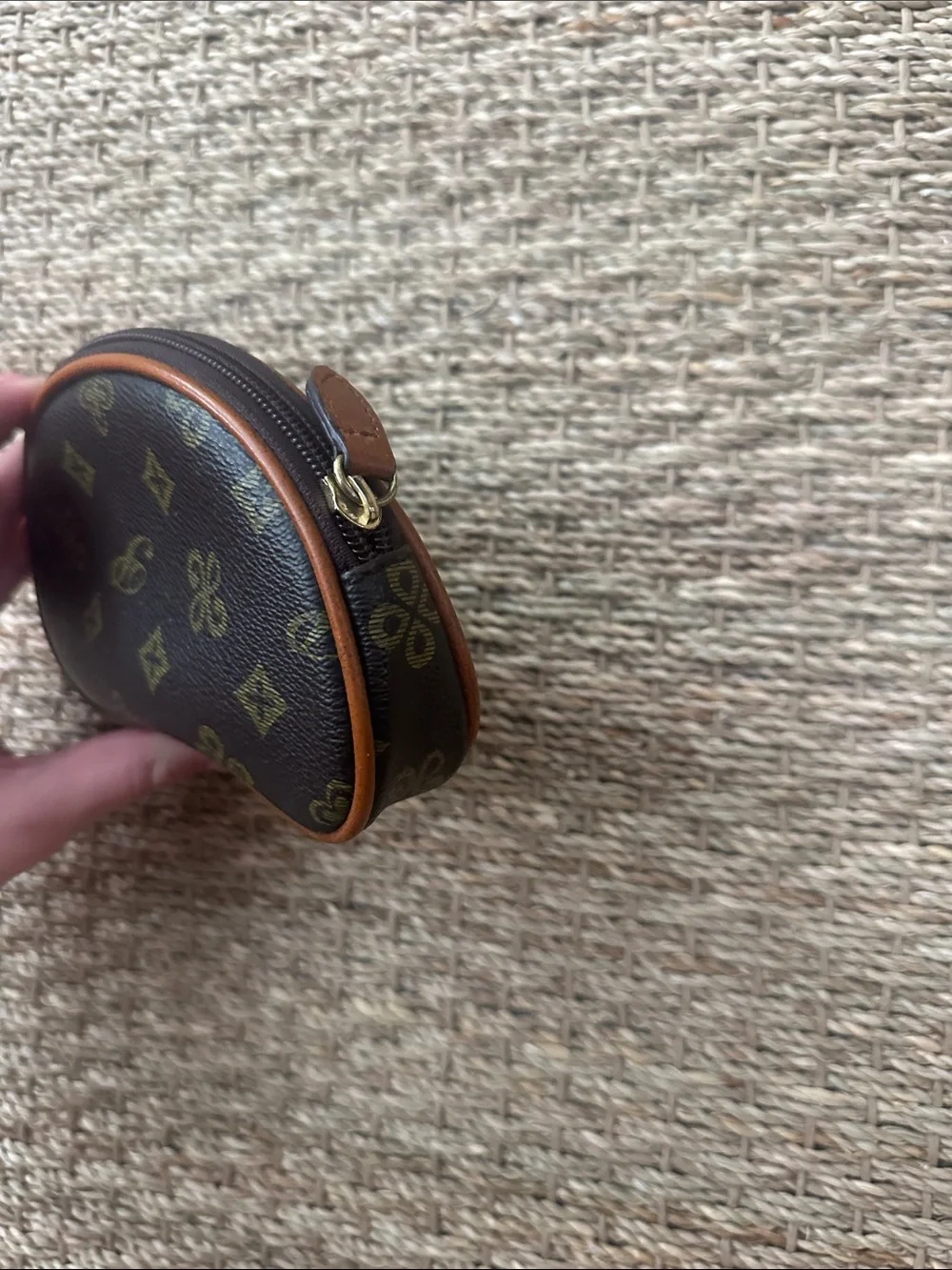Designer-Style Brown Monogram Coin Pouch
